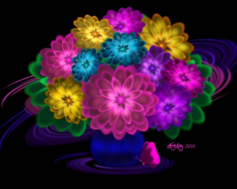 Colorful Flowers in Vase — Purple