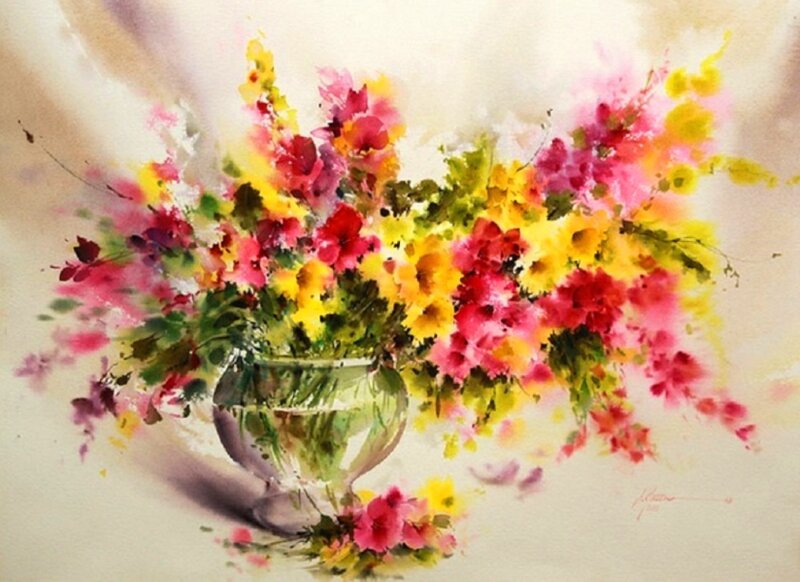 Colorful Flowers in Vase — Yellow