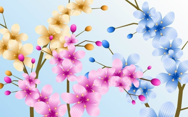 Colorful Flowers on Branches — Blue