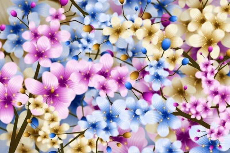 Colorful Flowers on Branches — Purple