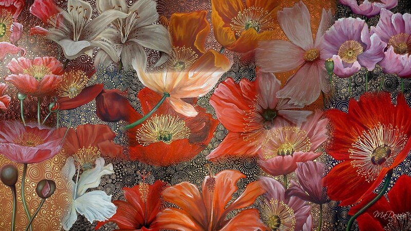 Colorful Flowers on Patterned Background