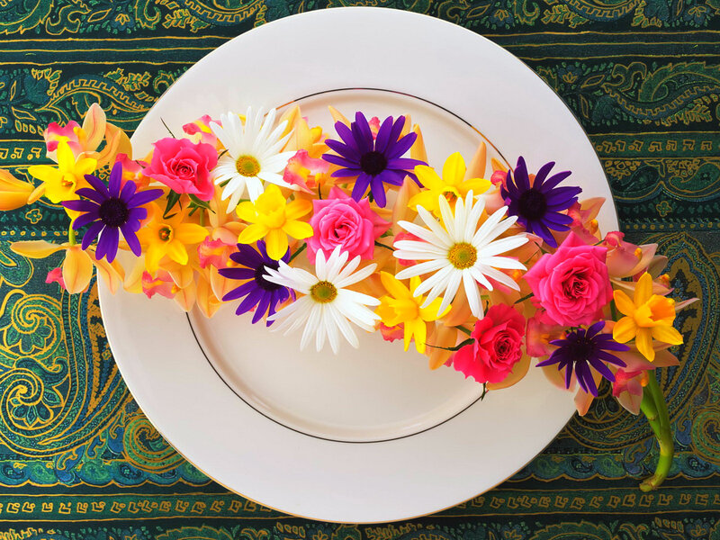 Colorful Flowers on Plate