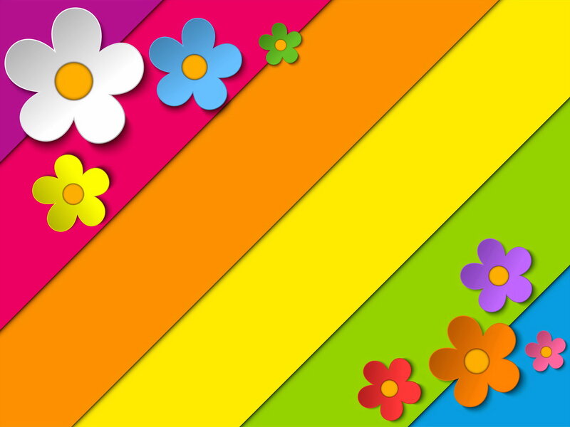 Colorful Flowers on Stripes — Yellow