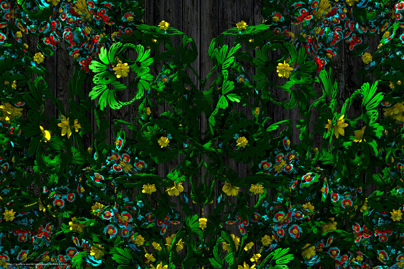 Colorful Flowers on Wood — Green