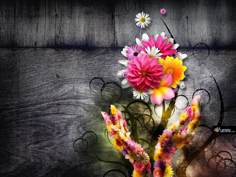 colorful flowers on wood
