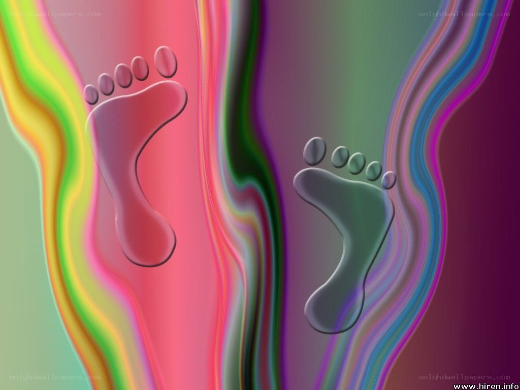 Colorful footprints on vibrant background
