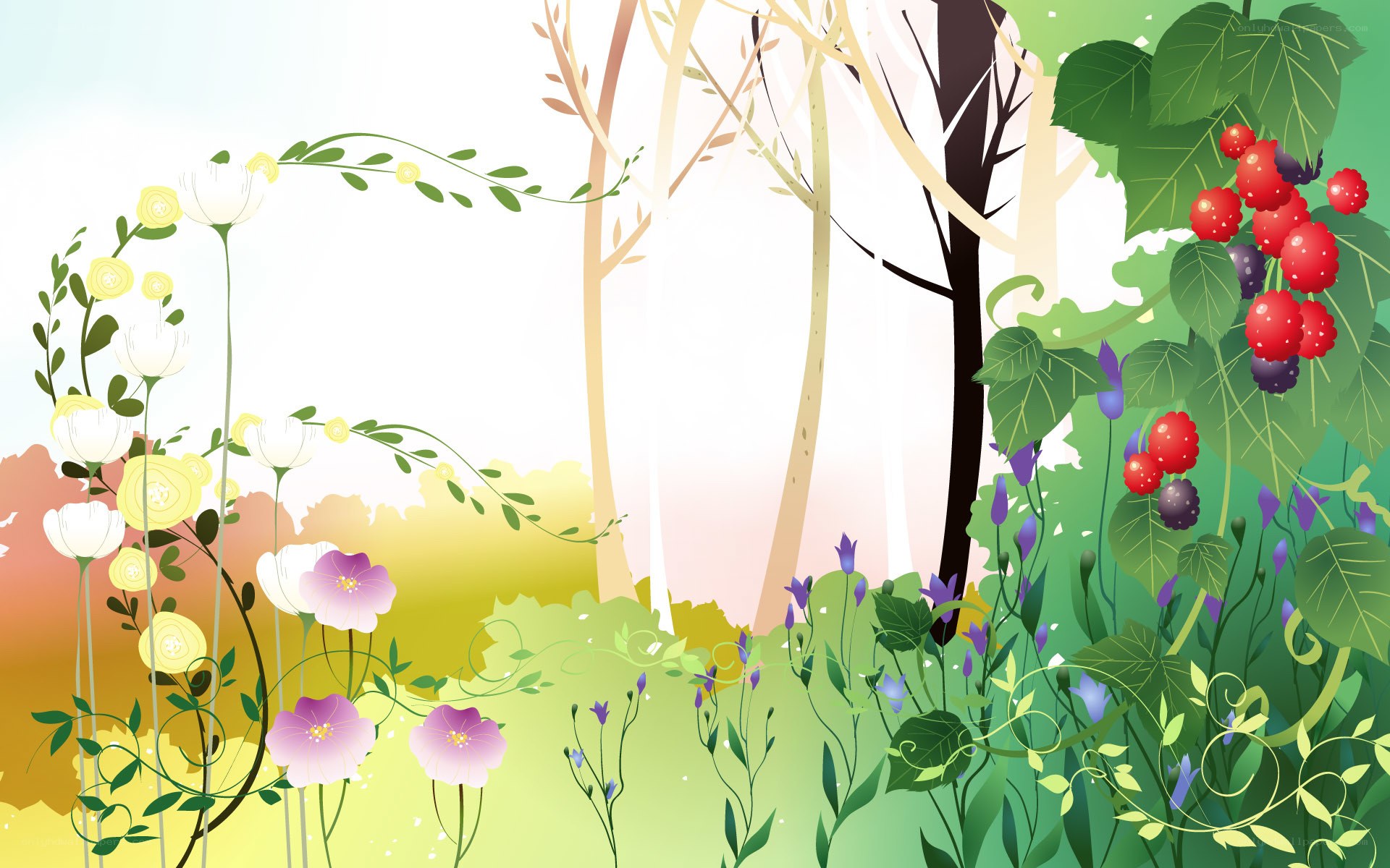 colorful forest garden scene