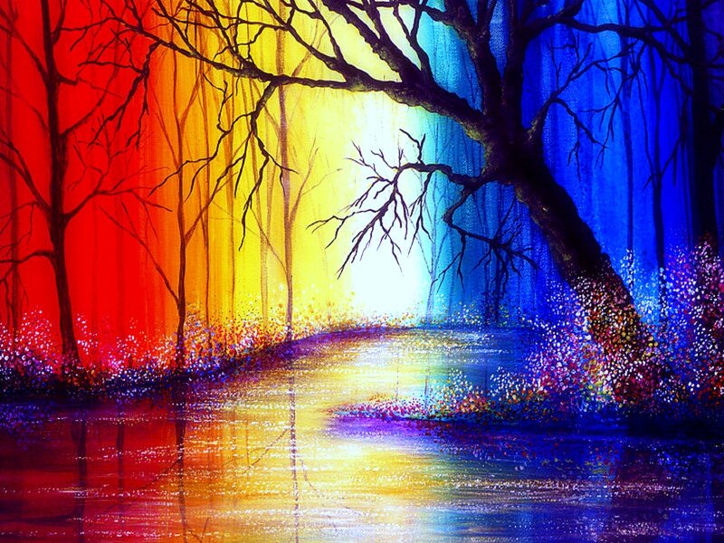 Colorful Forest Painting — Red, Dramatic