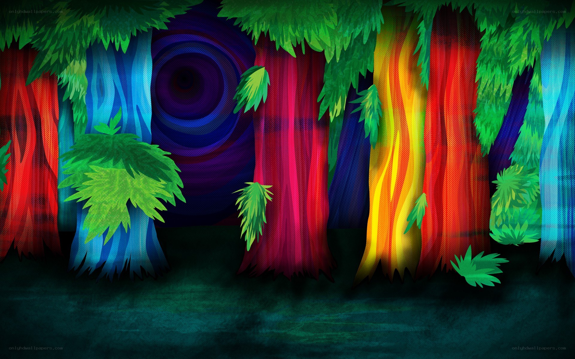 colorful forest with glowing trees