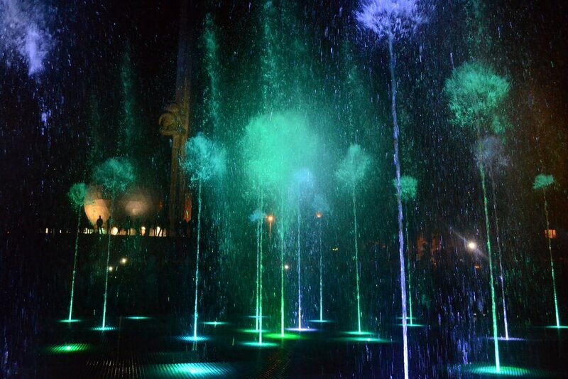 Colorful fountain at night