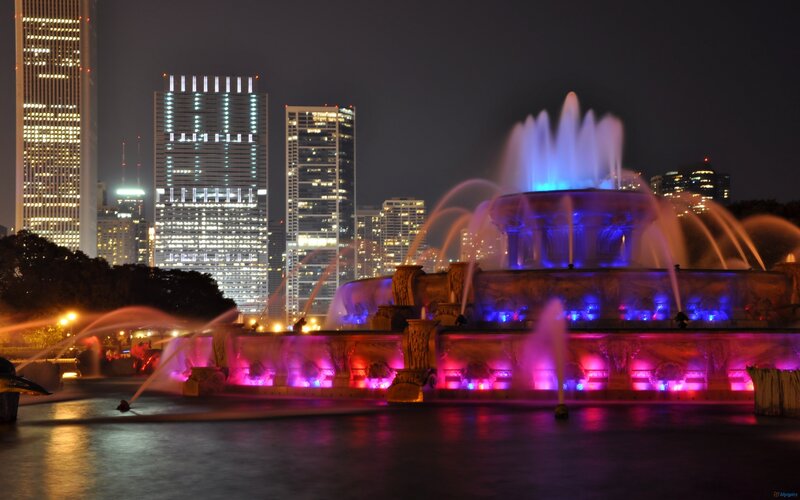 Colorful Fountain at Night — Blue, Dramatic