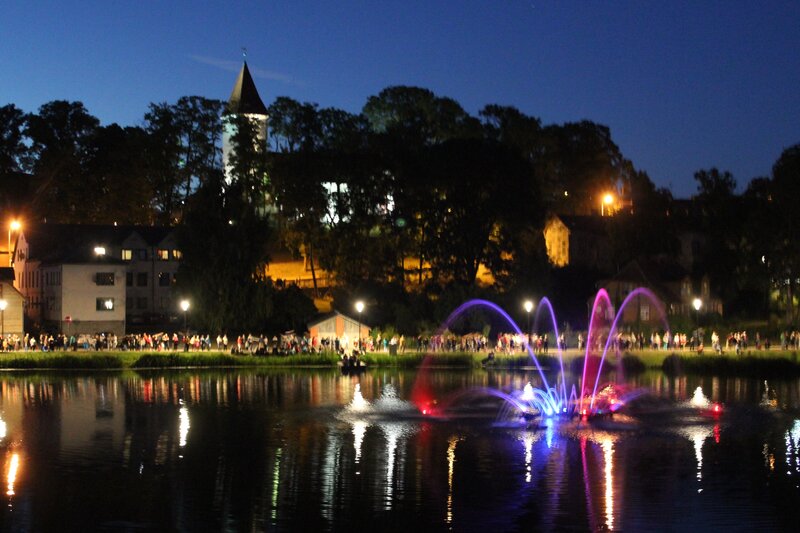 Colorful Fountain at Night — Blue, Festive