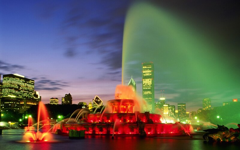 Colorful Fountain at Night — Red