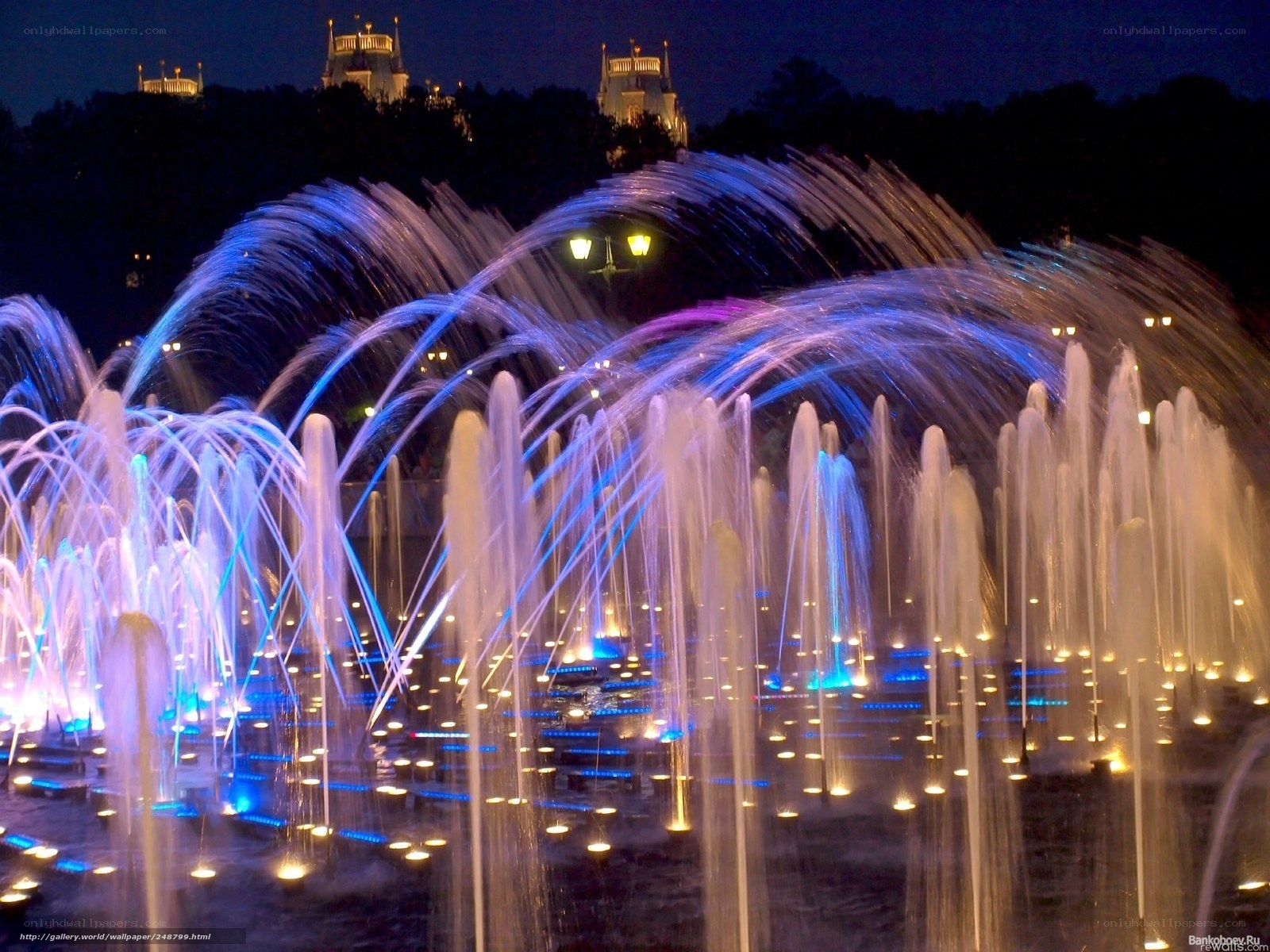 Colorful fountain at night