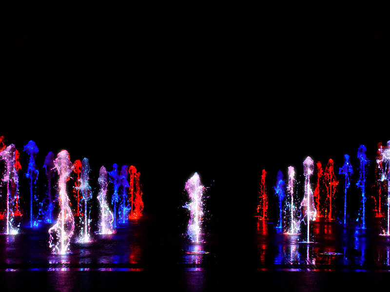 colorful fountain display at night