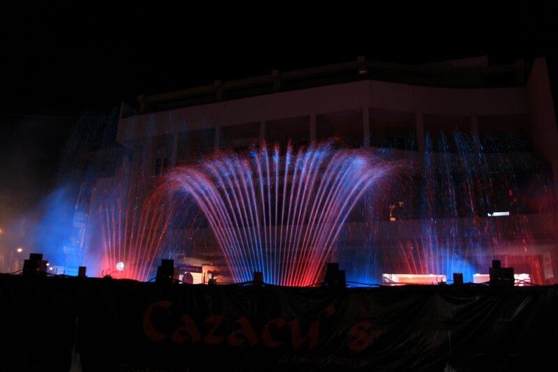 Colorful fountain display at night
