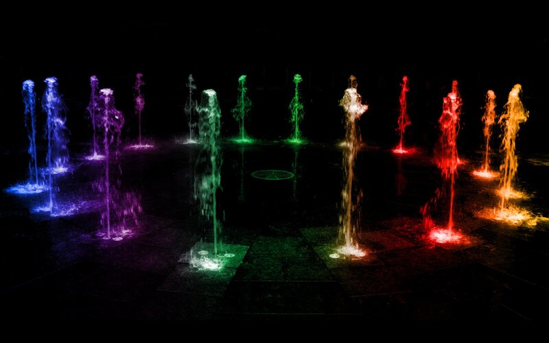 Colorful fountain display at night