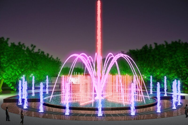 Colorful Fountain Display — Pink