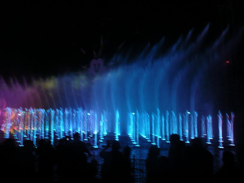 Colorful fountain show at night