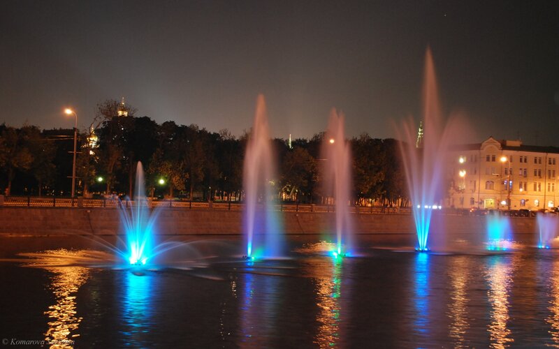 Colorful Fountains at Night — Blue