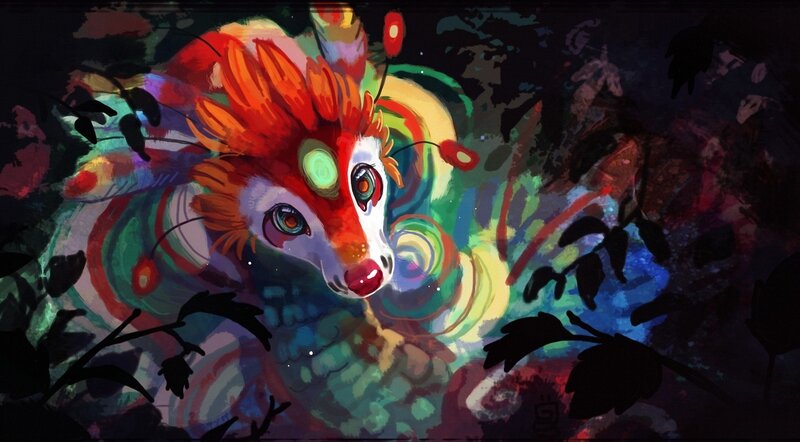 Colorful Fox-like Creature — Red