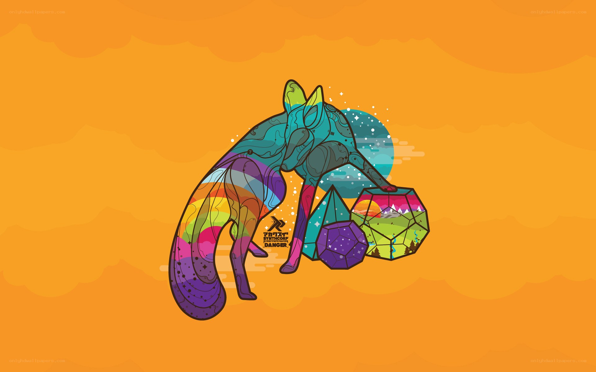 colorful fox with crystals