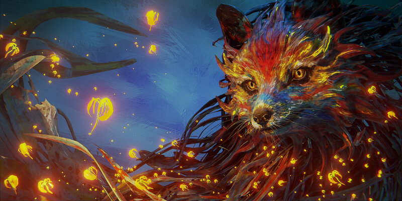 Colorful Fox with Glowing Particles