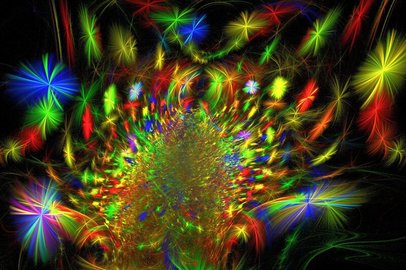 Colorful Fractal Explosion — Green, Vibrant, Digital Art