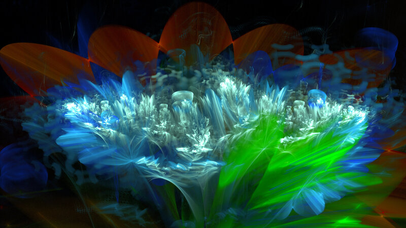 Colorful Fractal Flower — Blue, Dramatic, Digital Art