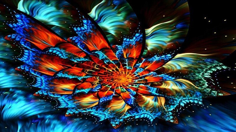 Colorful Fractal Flower — Blue, Dramatic