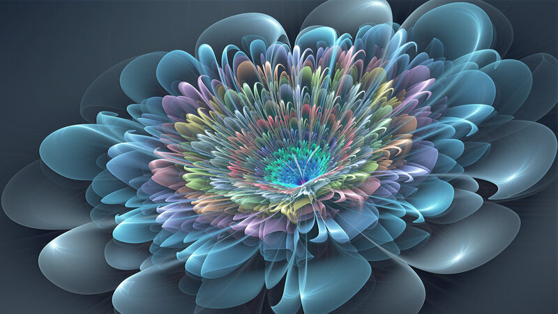 Colorful Fractal Flower — Blue, Ethereal, Digital Art