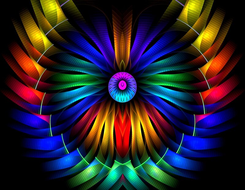 Colorful Fractal Flower — Blue, Vibrant, Digital Art, Colors