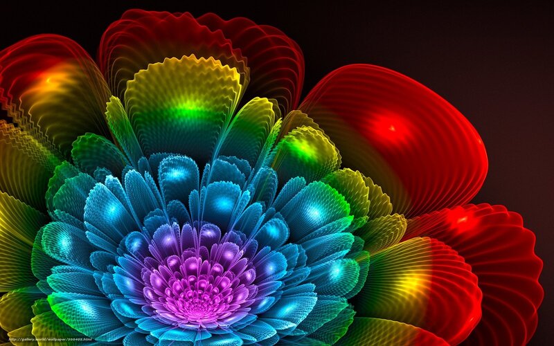Colorful Fractal Flower — Blue, Vibrant, Digital Art, Petals, Light