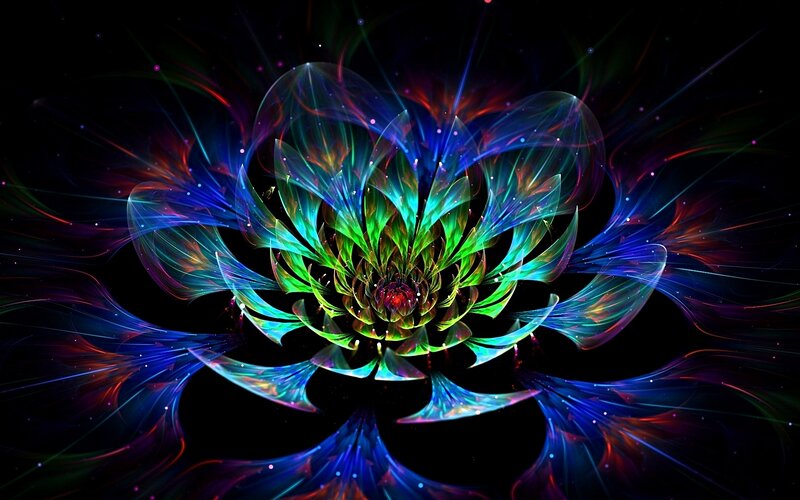 Colorful Fractal Flower — Green, Dramatic