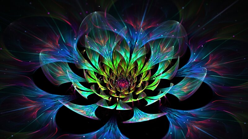 Colorful Fractal Flower — Green, Hypnotic, Night