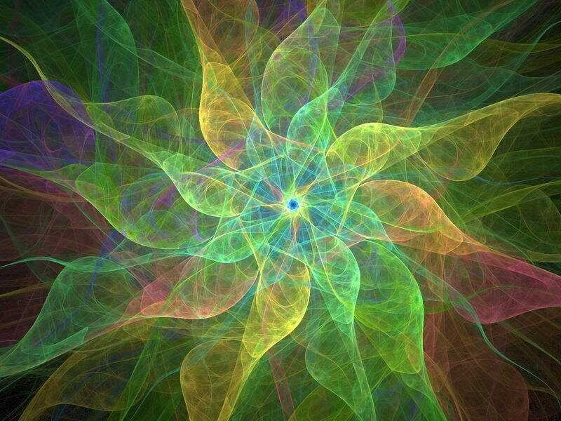 Colorful Fractal Flower — Green, Vibrant, Abstract, Center