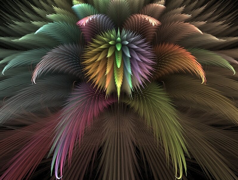 Colorful Fractal Flower — Green, Vibrant, Digital Art, Feathers