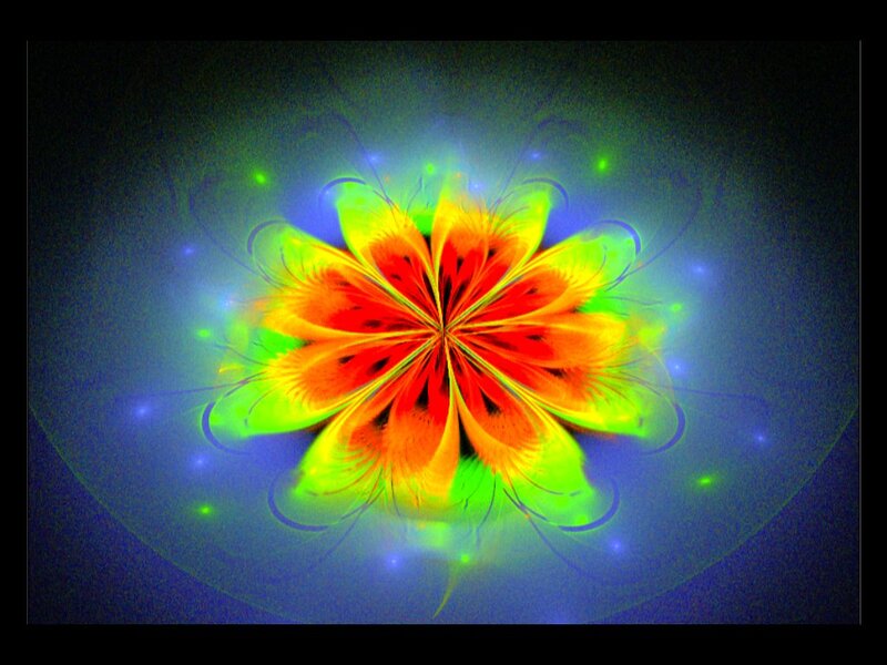 Colorful Fractal Flower — Green, Vibrant, Digital Art, Light