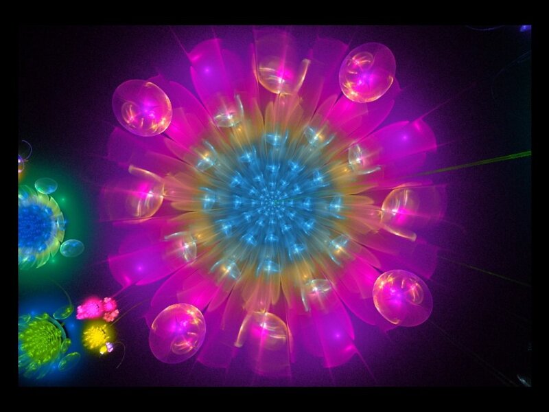 Colorful Fractal Flower — Purple, Vibrant, Digital Art, Bubbles