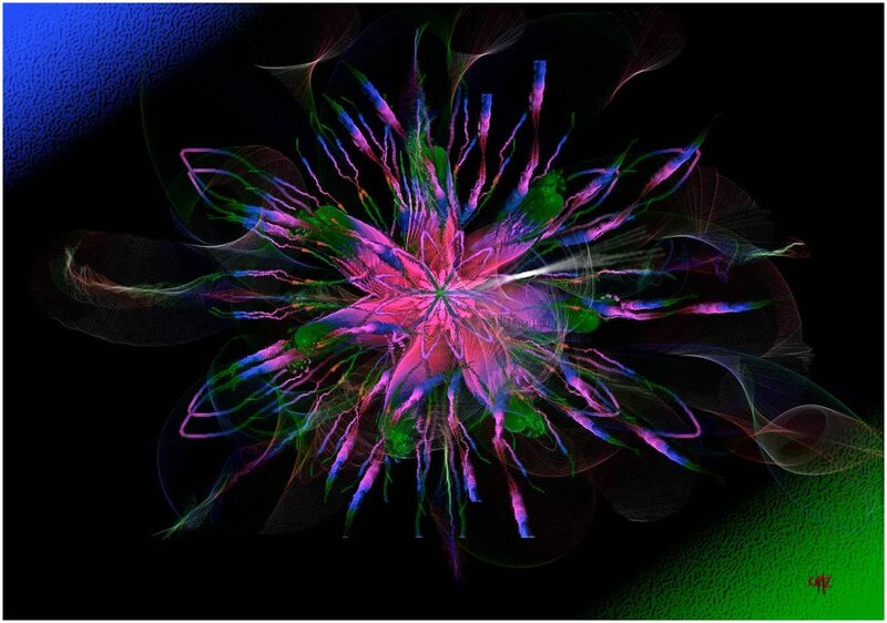 Colorful Fractal Flower — Purple, Vibrant, Digital Art, Light Streaks