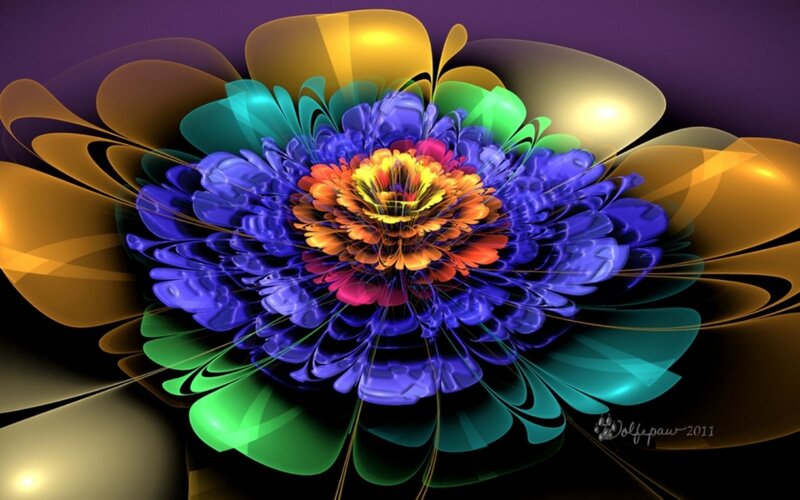 Colorful Fractal Flower — Purple, Vibrant, Digital Art, Petals, Light