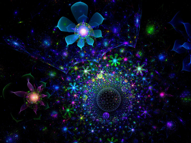 Colorful Fractal Flowers — Blue, Cosmic, Night