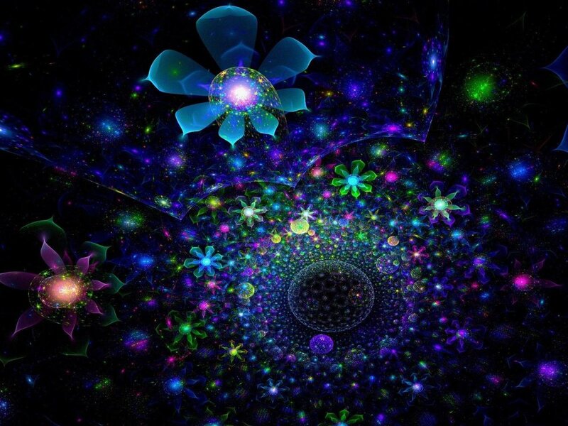 Colorful Fractal Flowers — Blue, Cosmic