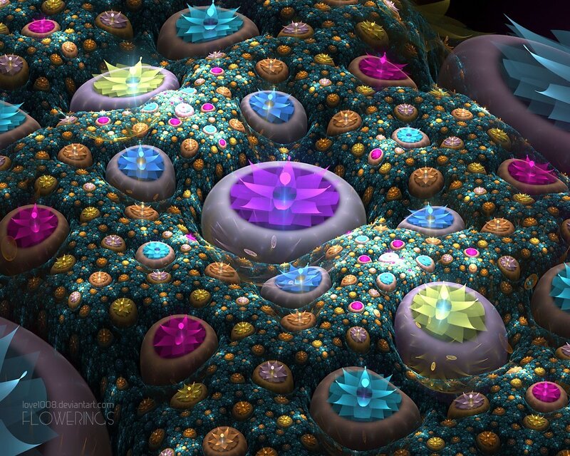 Colorful Fractal Flowers — Blue, Fantastical