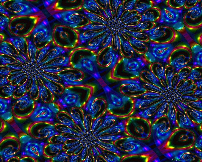 Colorful Fractal Flowers — Blue, Hypnotic