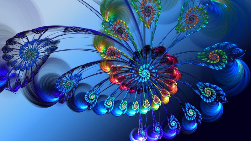 Colorful Fractal Flowers — Blue