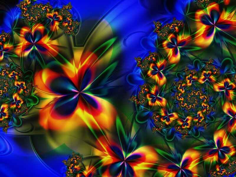 Colorful Fractal Flowers — Blue, Vibrant, Digital Art, Fractals