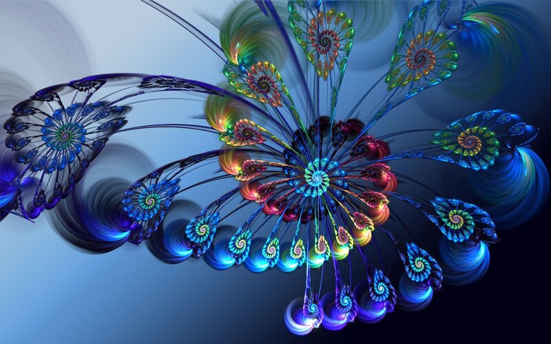 Colorful Fractal Flowers — Blue, Vibrant, Digital Art