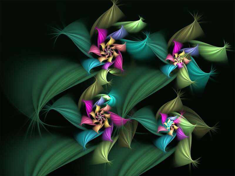 Colorful Fractal Flowers — Green, Dramatic