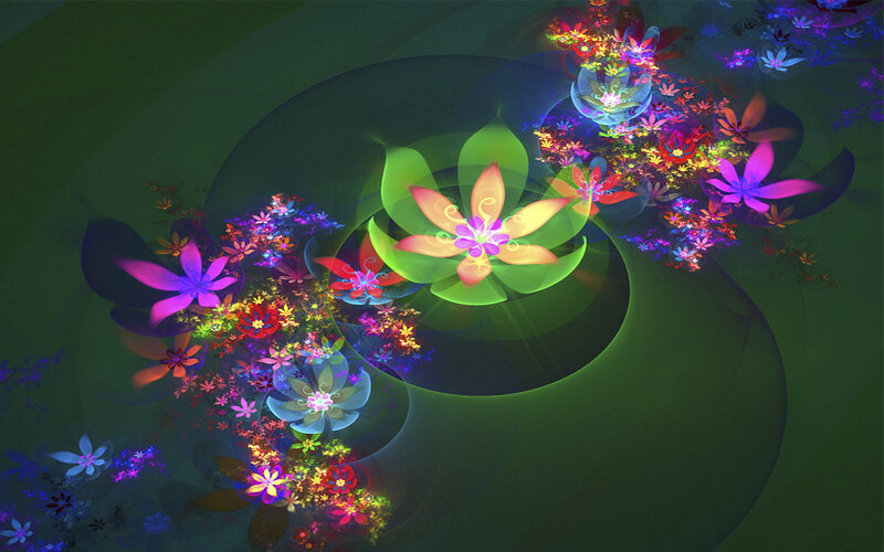 Colorful Fractal Flowers — Green, Dreamy, Digital Art, Fractals